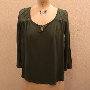 Olive Green Lucky Brand 3/4 Sleeve Top M